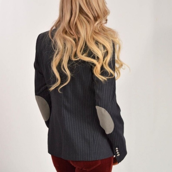 Paoletti x Marzotto Men’s/Unisex Blazer Pinstripe Elbow patches Navy/Gray Sz 44R - Picture 3 of 15